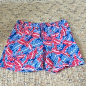 Tropical Red and Blue Men's Swim Trunks